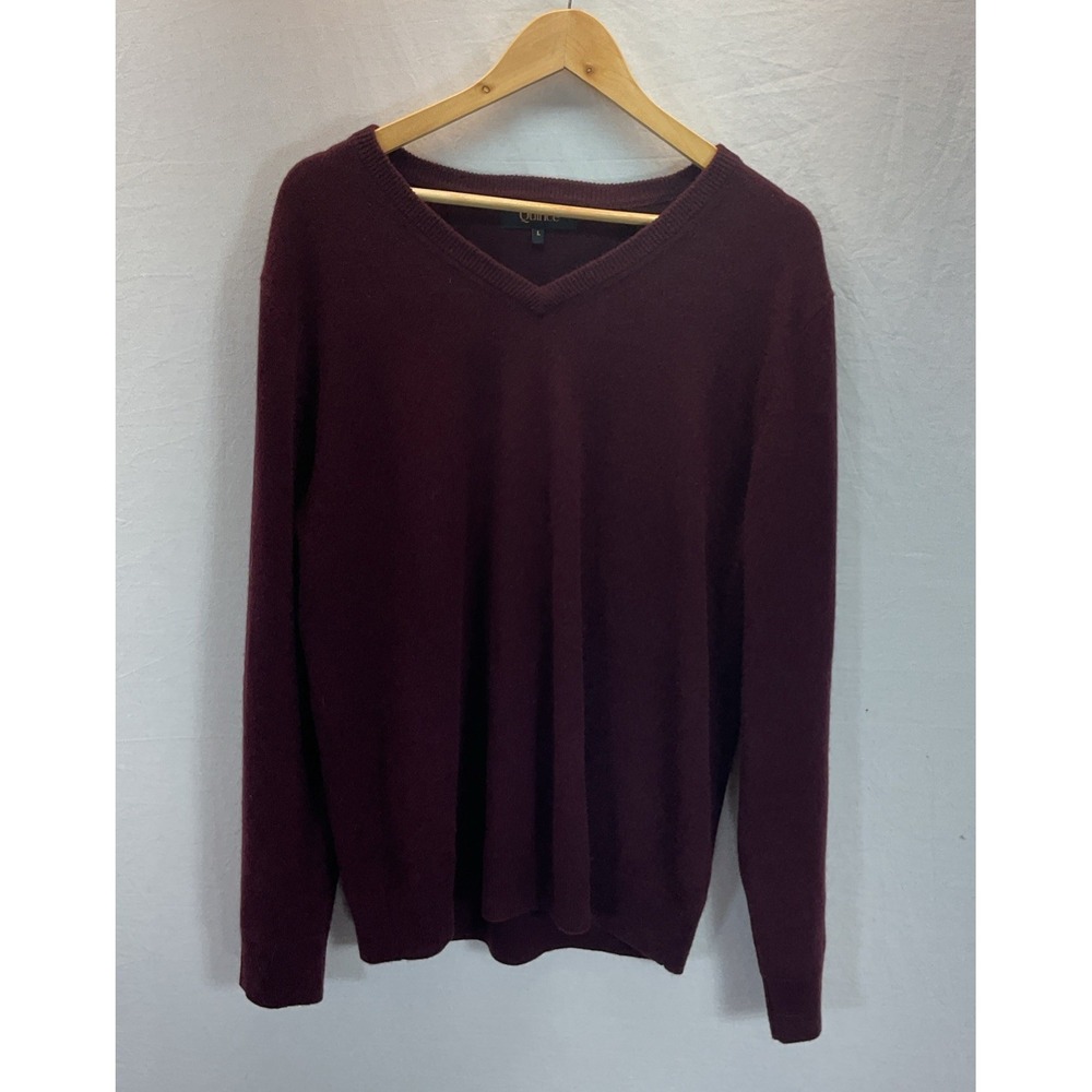 Quince Sweater Women's Wine Burgundy LG Cashmere V Neck